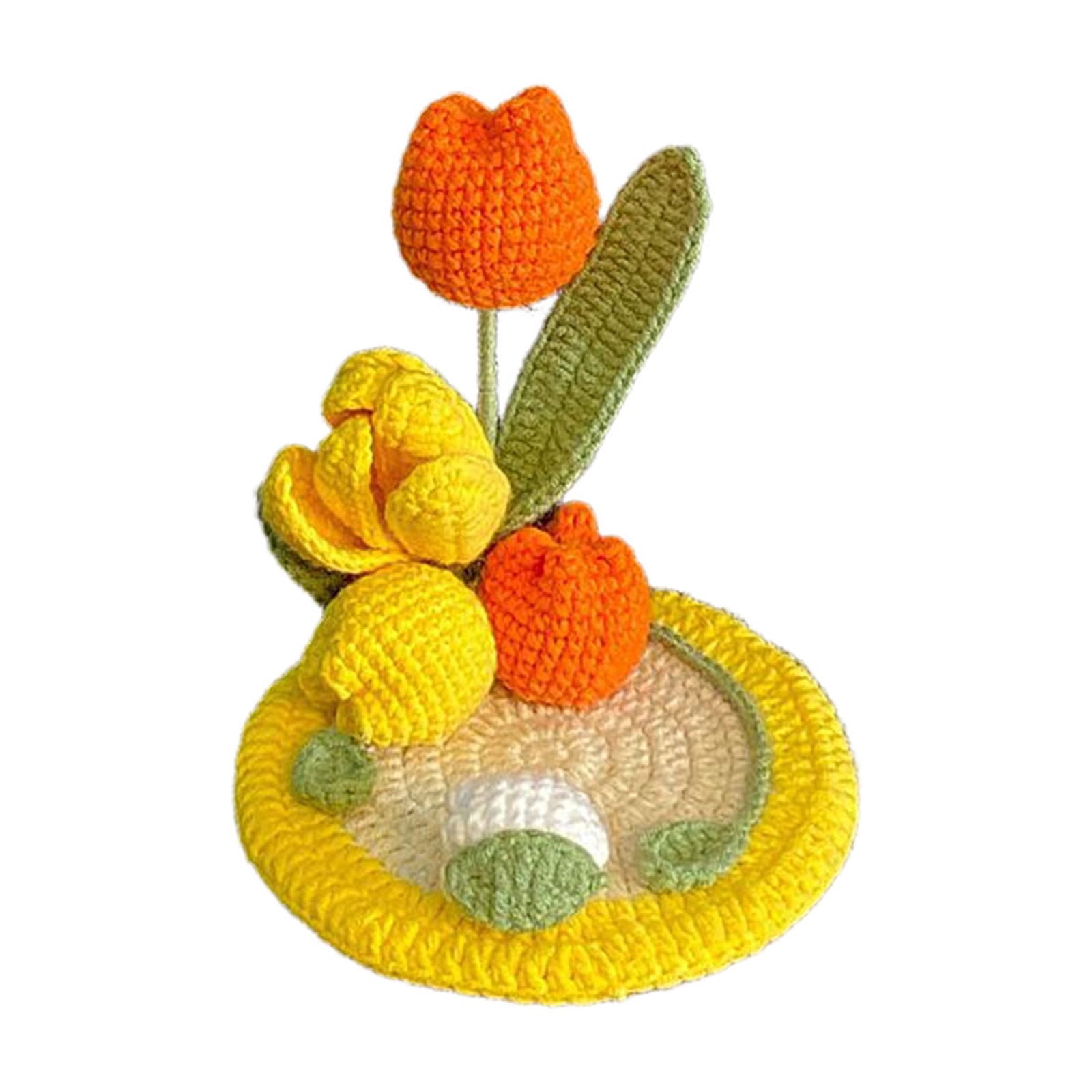 AURIGATE Handmade Crochet Tulip Flower Phone Stand, 5.12 Inch Cotton Cute Floral Phone Holder for Desk Home Office Decor