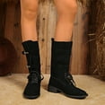 thumbnail image 6 of Juebong Cowboy Boots for Women Western Cowgirl Boots with Chunky Heel Suede Lace Up Buckles Mid Calf Boots Black,36, 6 of 8