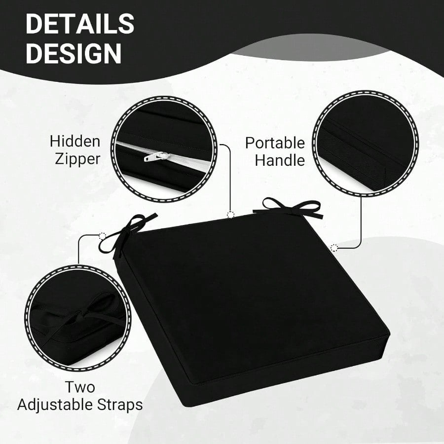 Waterproof Outdoor Chair Cushions Set of 4 19 x 19 x 3 Patio Chair Cushion with NonSlip Ties Handle Square Outdoor Cushion for Patio Furniture with Removable Cover Black