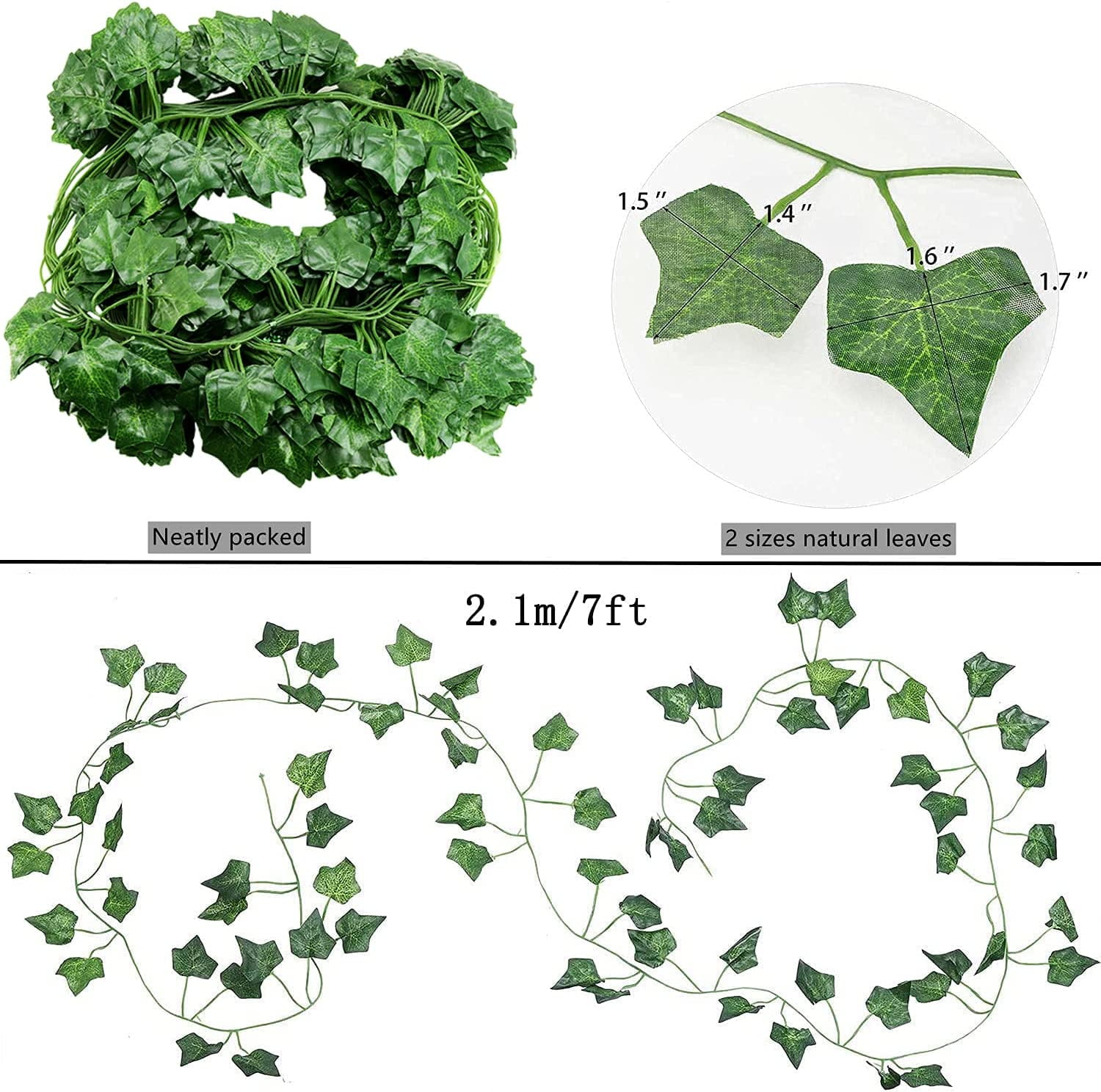 Morttic 36 Strands 248FT Fake Ivy Garlands Leaves Artificial Vines Faux Green Hanging Plants for Bedroom Wall House Decor Outdoor Wedding Photography Backdrops, Non-discoloring