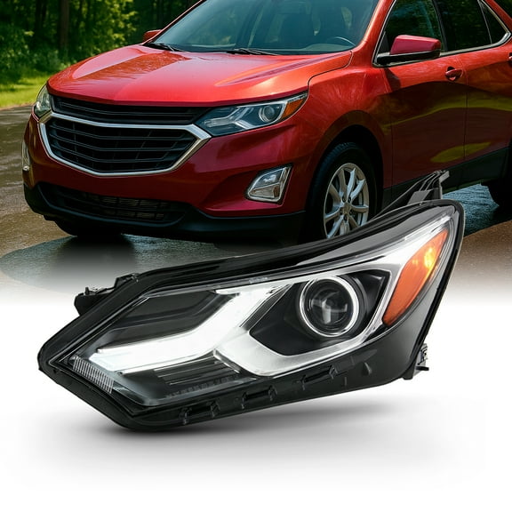 AKKON - Fits 2018 2019 2020 2021 Chevy Equinox [Halogen Type] LED Tube DRL Black Headlight Driver Left Side Headlamp 18 19 20