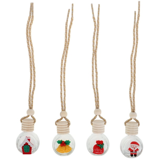 4 ambientadores colgantes para coche, botellas navideñas para difusor de perfume, de cristal vacías, para aceites esenciales y fragancias