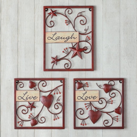 Live Love Laugh Plaques Decor Red Country Live Laugh Love Scrolling Metal Wall Decor with Berries - Decorative Accent for Any Room in Home ()