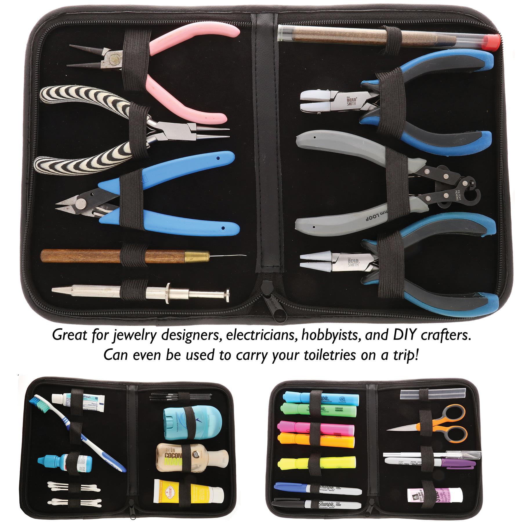 Beadsmith Tool Pouch With 9 Elastic Bands | 9x6.5x1.25 Inch Purple Leatherette Craft Organizer