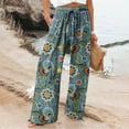 thumbnail image 2 of Jxximdong Palazzo Pants for Women, Fashionable Beach Elastic Waist Wide Leg Pants with Colorful Floral Print Pockets, Blue Womens Casual Trousers, 2 of 4