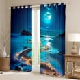 thumbnail image 2 of Erosebridal Ocean Beach Curtains for Living Room,Moon Night 30%-50% Blackout Curtains Set of 2 (38x45),Coastal Ocean Curtains and Drapes (38x45),Galaxy Room Decor, 2 of 6