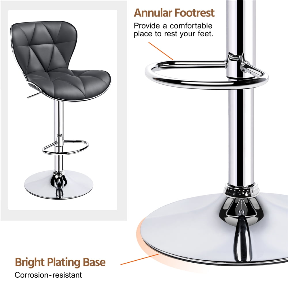 Alden Design Adjustable Mid-back Faux Leather Counter-Height Bar Stool for Kitchen Counter, Set of 2, Gray