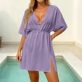 thumbnail image 4 of XiYing Robes d'Été pour Femmes, Robe de Plage Décontractée Ample pour Femmes, Design à Taille Fluide à Manches Courtes avec Lien au Dos, Couvre-Bikini de Vacances, S-TTG,, 4 of 7