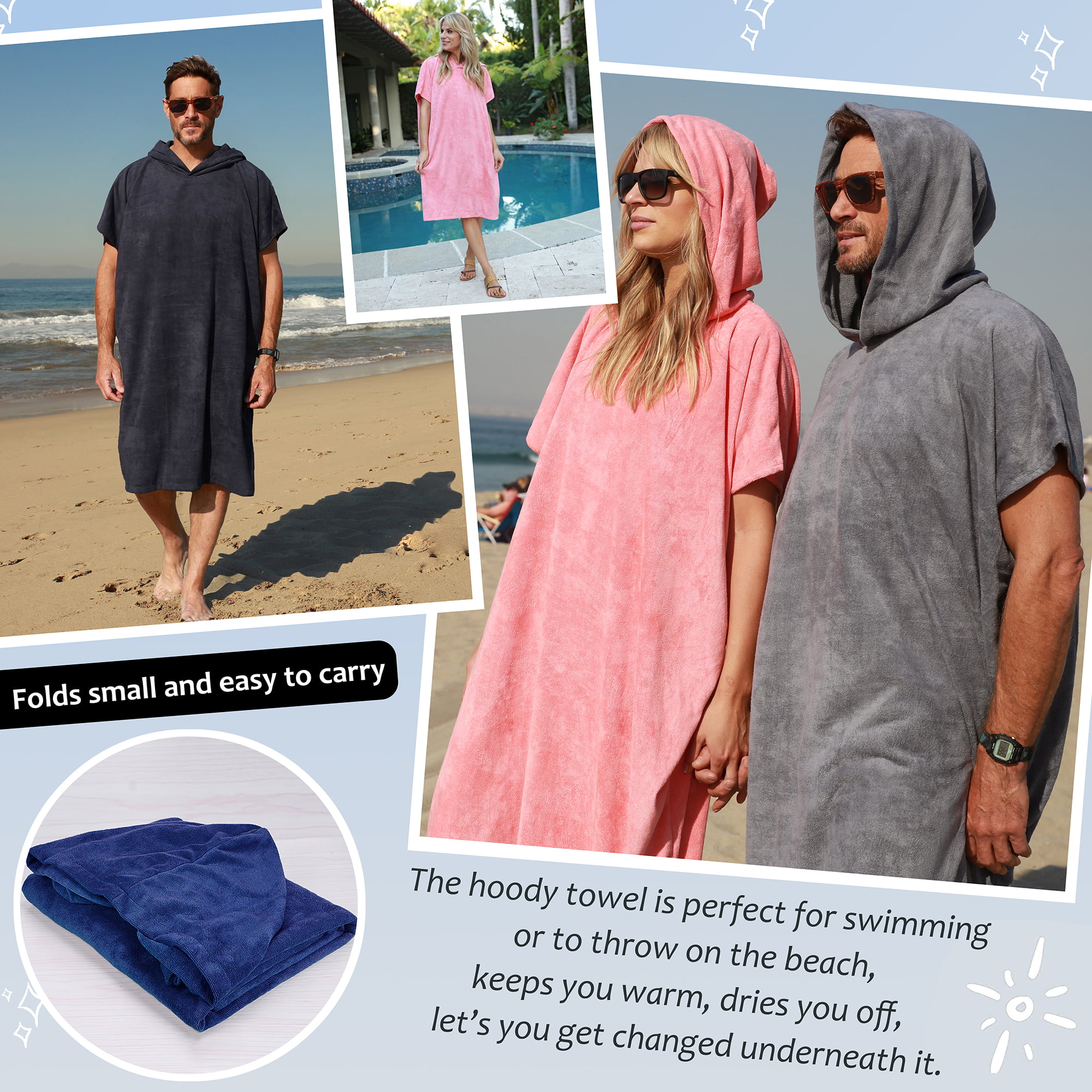 Surf Poncho, Dressing Aid, for Women, Men, Adults, Youth, Ultra-light and  Quick-drying, Bathing Poncho, Towel Poncho, Microfiber Poncho, Also As a  Dressing Aid, for the Beach 