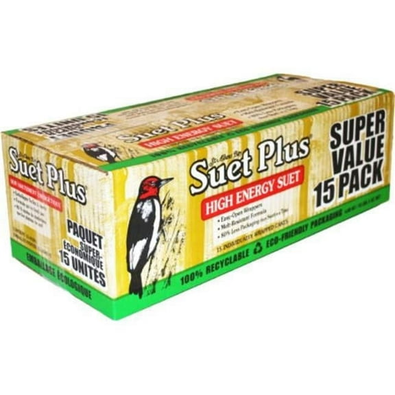 ST. ALBANS BAY SUET PLUS High Energy 15 pack | Bird Suet Variety Packs | 15 individually Wrapped 11 oz. Bird Suet Cakes