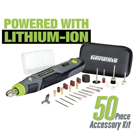 Genesis GLRT04V50 4V Li-Ion Cordless Rechargeable 2-Speed Rotary Tool, 50-Piece Accessory Set, Case