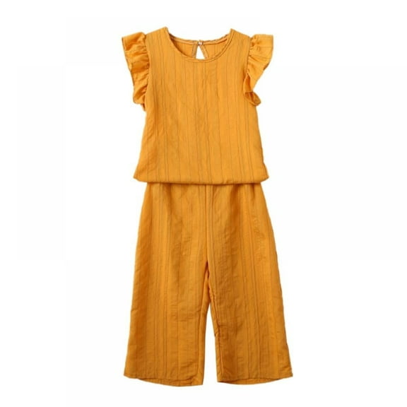 Summer Baby Toddler Kids Baby Girl Outfits Set Flare Sleeve Shirts and Cropped Trousers Pants Clothes Set for Kids Girl 1T 2T 3T 4T 5T 6T