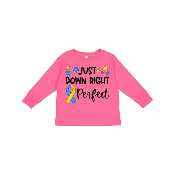 Inktastic Just Down Right Perfect Down Syndrome Awareness Ribbon Boys or Girls Long Sleeve Toddler T-Shirt