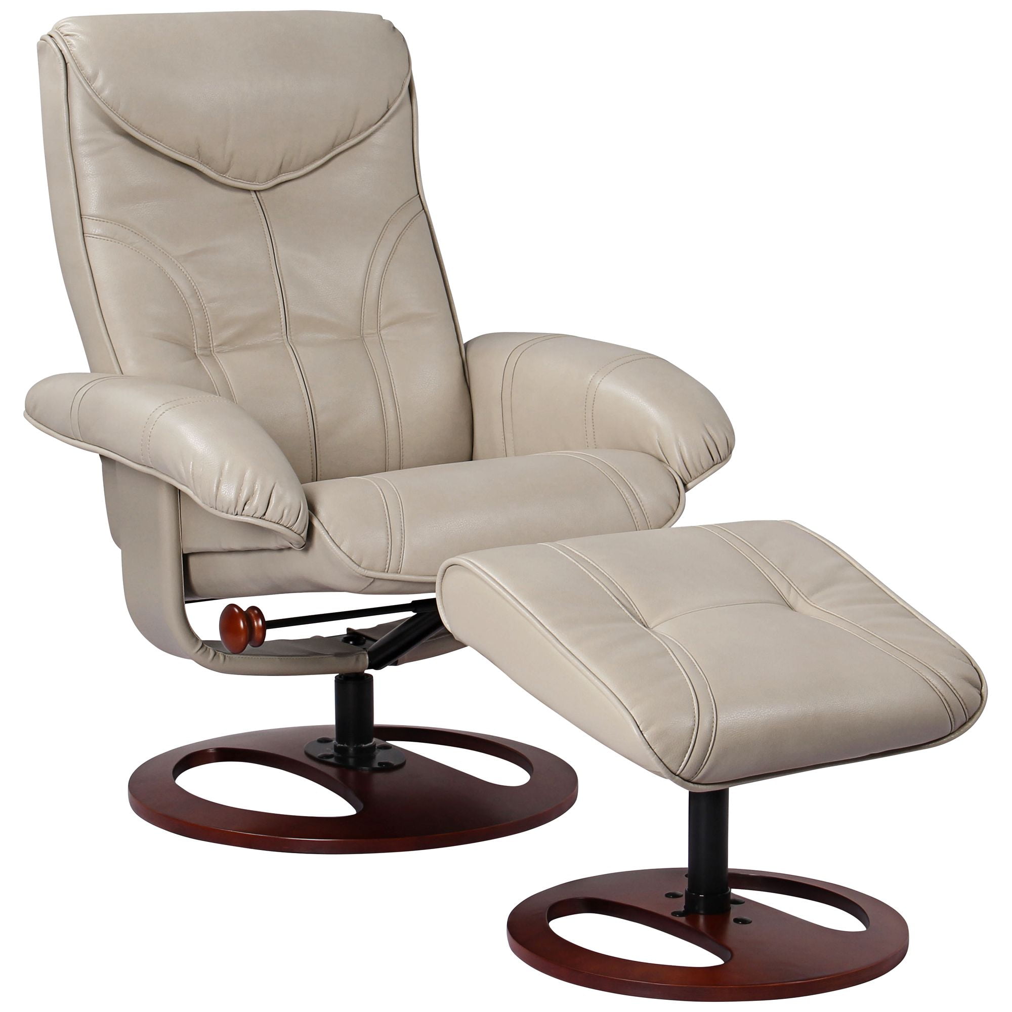 BenchMaster Newport Taupe Faux Leather Recliner Chair Modern Armchair Ottoman Footrest Ergonomic Manual Reclining Swivel for Bedroom Living Room Home