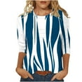 thumbnail image 2 of Njagoc3 Womens Crew Neck 3/4 Sleeve Top, Blue - White Stripe Print Shirt, Nautical for Summer Beach Trips, 2 of 6