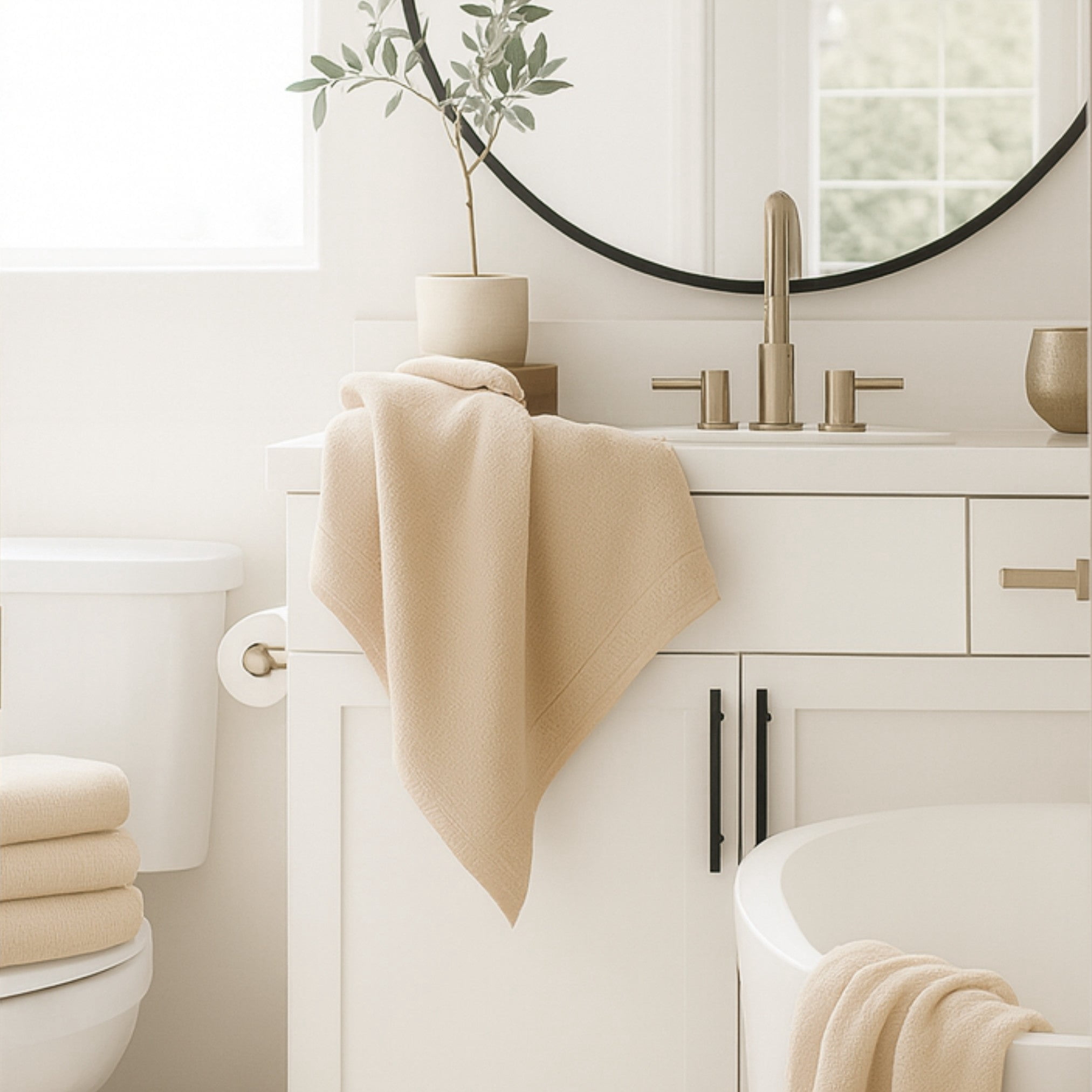 BedVoyage Towel Set 3pc - Viscose from Bamboo + Cotton - 600 GSM - Absorbent & Odor Resistant - Champagne