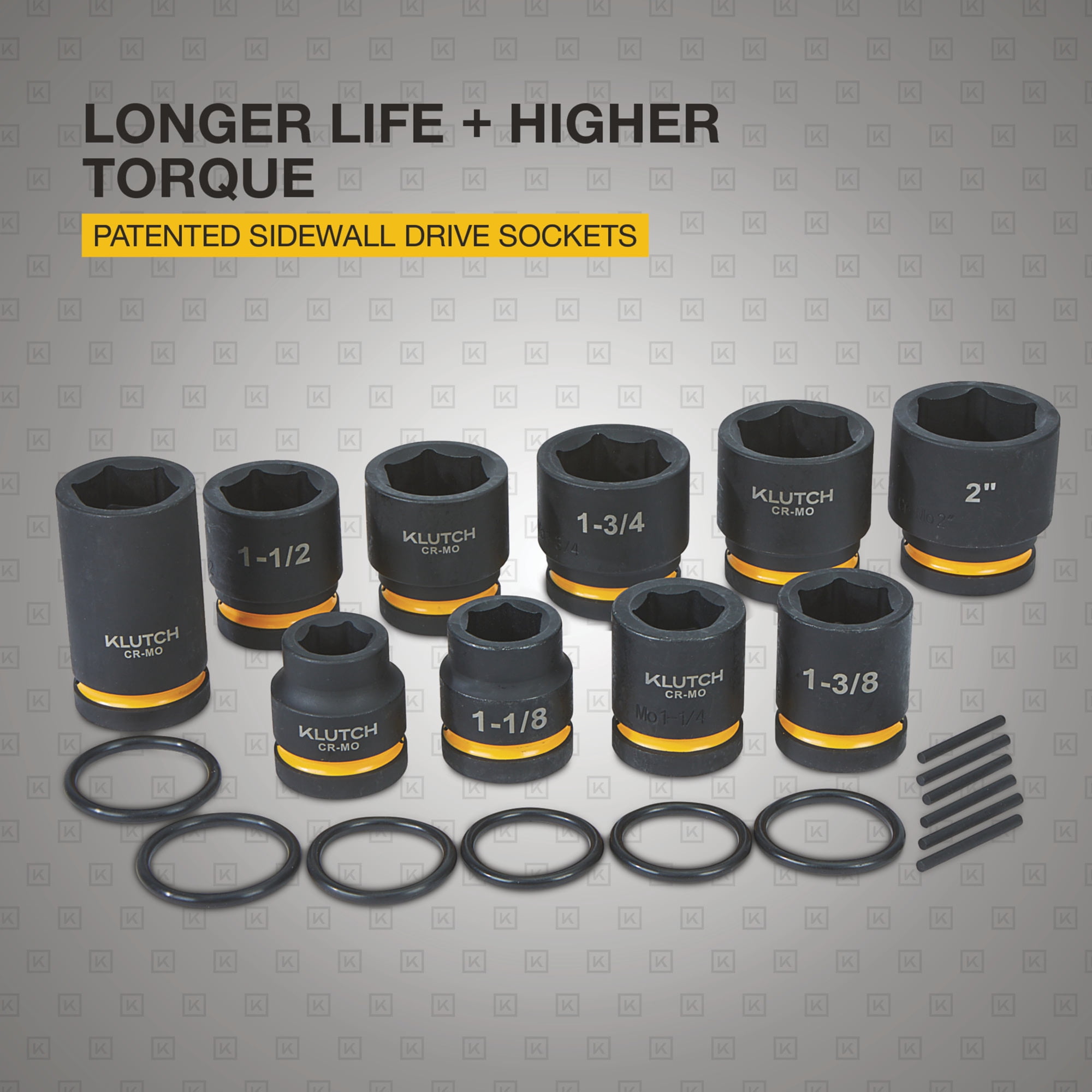 Klutch 1in. drive Impact Socket Set, Budd Wheel, SAE, Chrome Molybdenum, 10 Pcs.