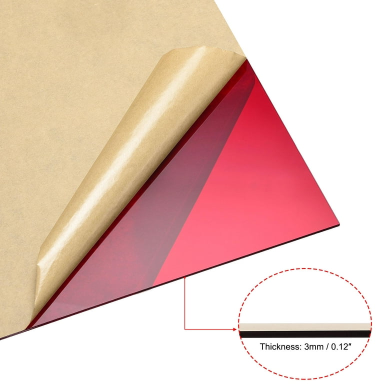 Unique Bargains Red Clear Cast Acrylic Sheet,12 x 12,3mm Thick,Plastic PMMA Acrylic Board - Red Clear