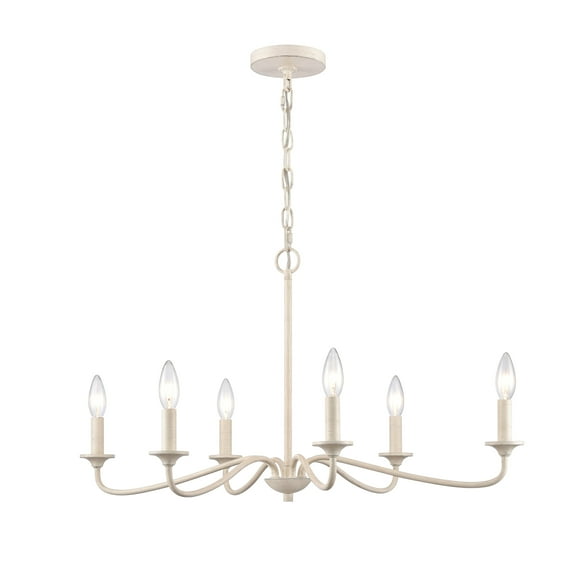 Open Box ELK Home Quinn 6-Light 1-Tier Transitional Alloy Steel Antique White Chandelier