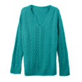 thumbnail image 4 of Sweaters for Women Knitted Knit Notch V Neck Cable Solid Color Puff Bubble Loose Long Sleeve Base Cozy Top, 4 of 9