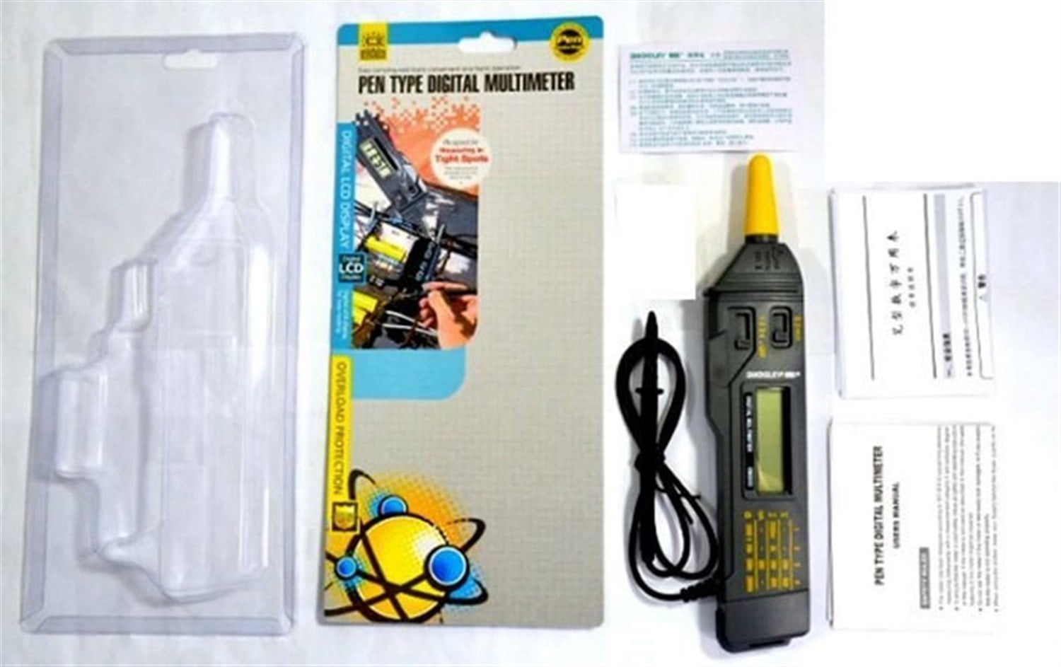 Digital Portable Pen-type Multimeter LCD Display Auto-range Pocket Size Volt Amp Ohm Test CATII Meter EM3212