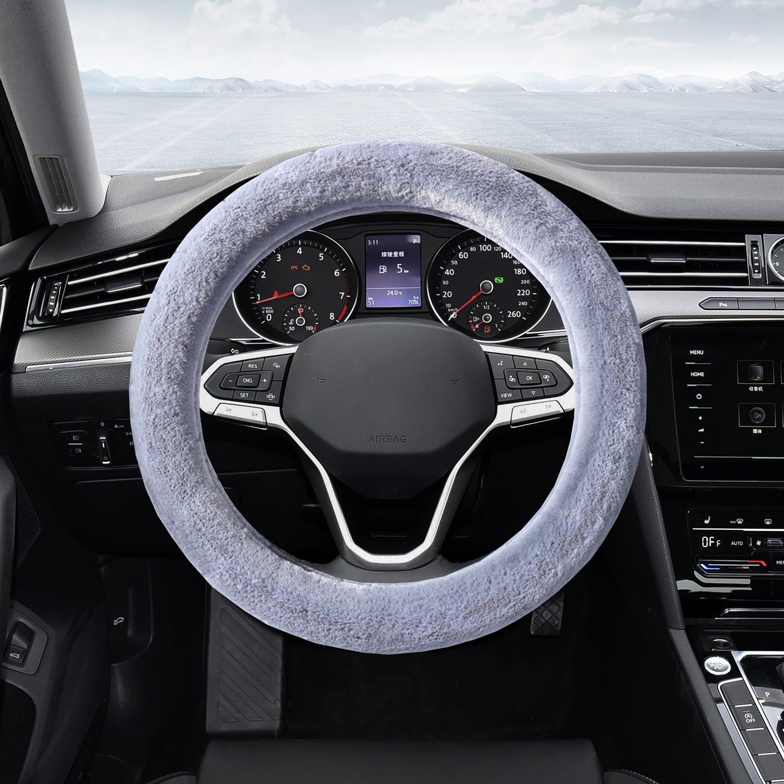 AU Luxury Fluffy Winter Car Steering Wheel Cover for Women Soft Warm Plush Cute Auto Accessories for Vehicle, Sedan, Universal, Fuzzy, Anti Slip, Black, 14in, Standard Size 14.5-15"(37-38cm)