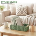 thumbnail image 4 of HUISZJ 2-Pack Scalloped Edge Decorative Basket,Green Hand Woven Scalloped Tray with Handles, Rectangular Rattan Storage Container for Bathroom Home Decor, 4 of 9