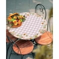 thumbnail image 4 of Fitted Round Tablecloths Table Covers 36-44in,Fall Harvest Thanksgiving Pumpkin Waterproof Elastic Edged Table Cloth for Kitchen Dining Holiday Party Tables Decor,Flower Leaves on Pink Checker, 4 of 6