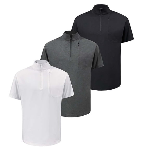 FRSASU Men's Quarter Zipper T-Shirts Short Sleeve Stand Collar Tunic Tops Summer Fashion Athletic Tees White