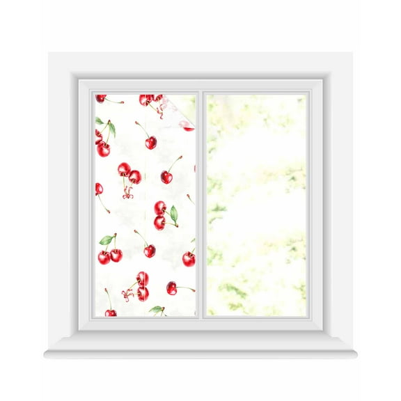 Window Privacy Film Cherry Rustic Stained Glass Window Film Decorative Sun Block Window Cover Spring Summer Tropic Fruit Watercolor Window Clings Static Adhesive Sticker for Bathroom 19.6"x39.3"