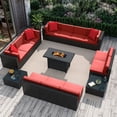 thumbnail image 4 of Homall 15 Pieces Rattan Patio Furniture Conversation Set with 43" Gas Propane 50000 BTU Fire Pit Table Outdoor Sectional Sofa for Backyard,Red, 4 of 11