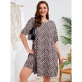 thumbnail image 2 of SHOWMALL Women's Plus Size 2 Piece Outfits, Short Sleeve Side Split Tunic Tops and Biker Shorts Sets, Summer Maternity Friendly Lounge Set Pajamas, Classic Leopard 5X, 2 of 8