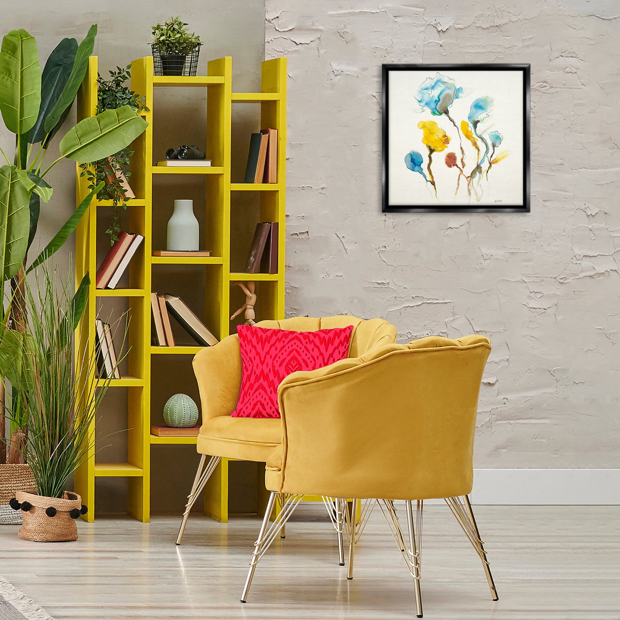 Stupell Industries Modern Watercolor Blooms Abstract Painting Black Floater Framed Canvas Art Print Wall Art, 18 x 18