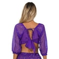 thumbnail image 3 of Sholeno Womens Belly Dance Tops Shiny Sequins Self-tie Chiffon Crop Top Performance Costumes Purple One Size, 3 of 7