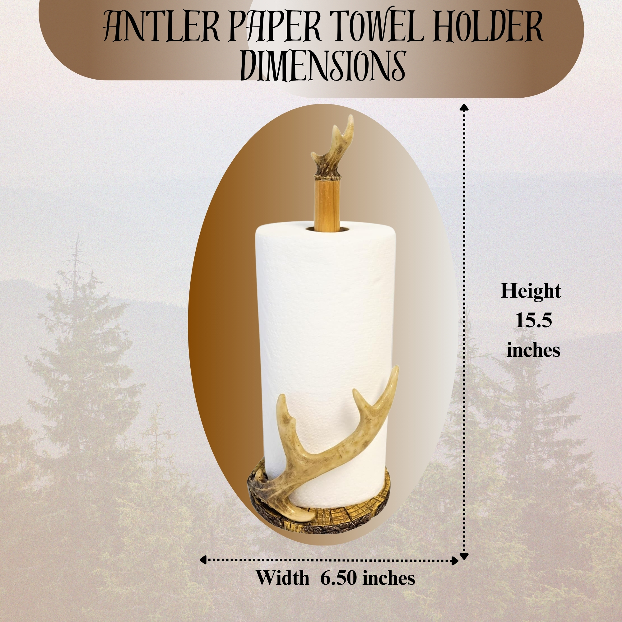 Rustic Free Standing Faux Deer Antler Paper Towel Holder Hunting Cabin Log Decor