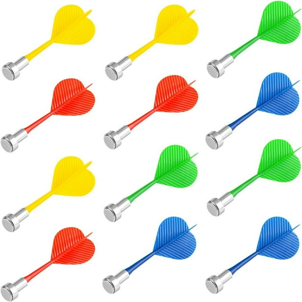 12 dardos magnéticos de plástico de seguridad, dardos de repuesto para niños, niñas y adultos, juguetes de juego (rojo, amarillo, azul, verde)