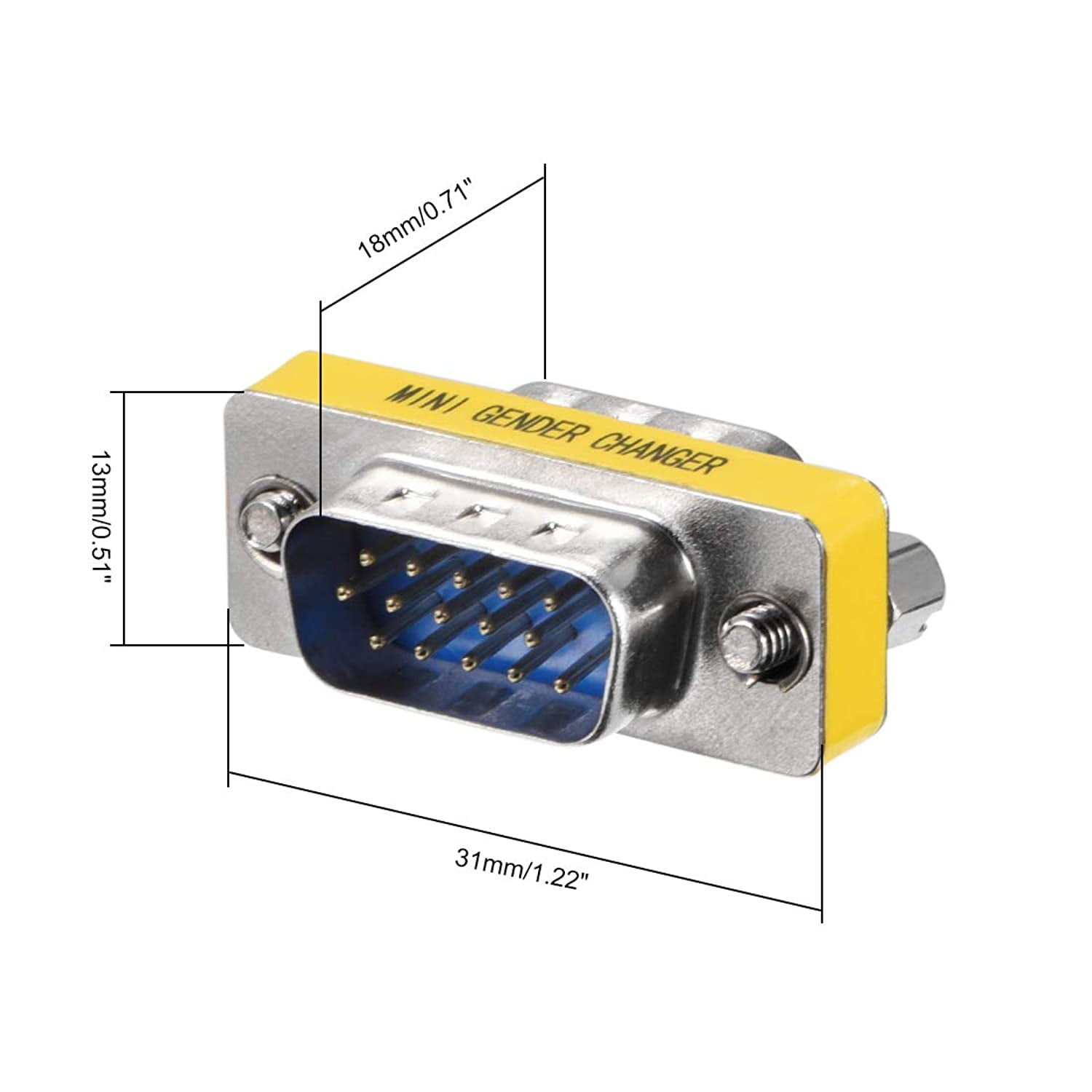 uxcell DB15 15 Pins 3 Rows VGA Male Converter Connector Adapter w Metal Housing Assembly