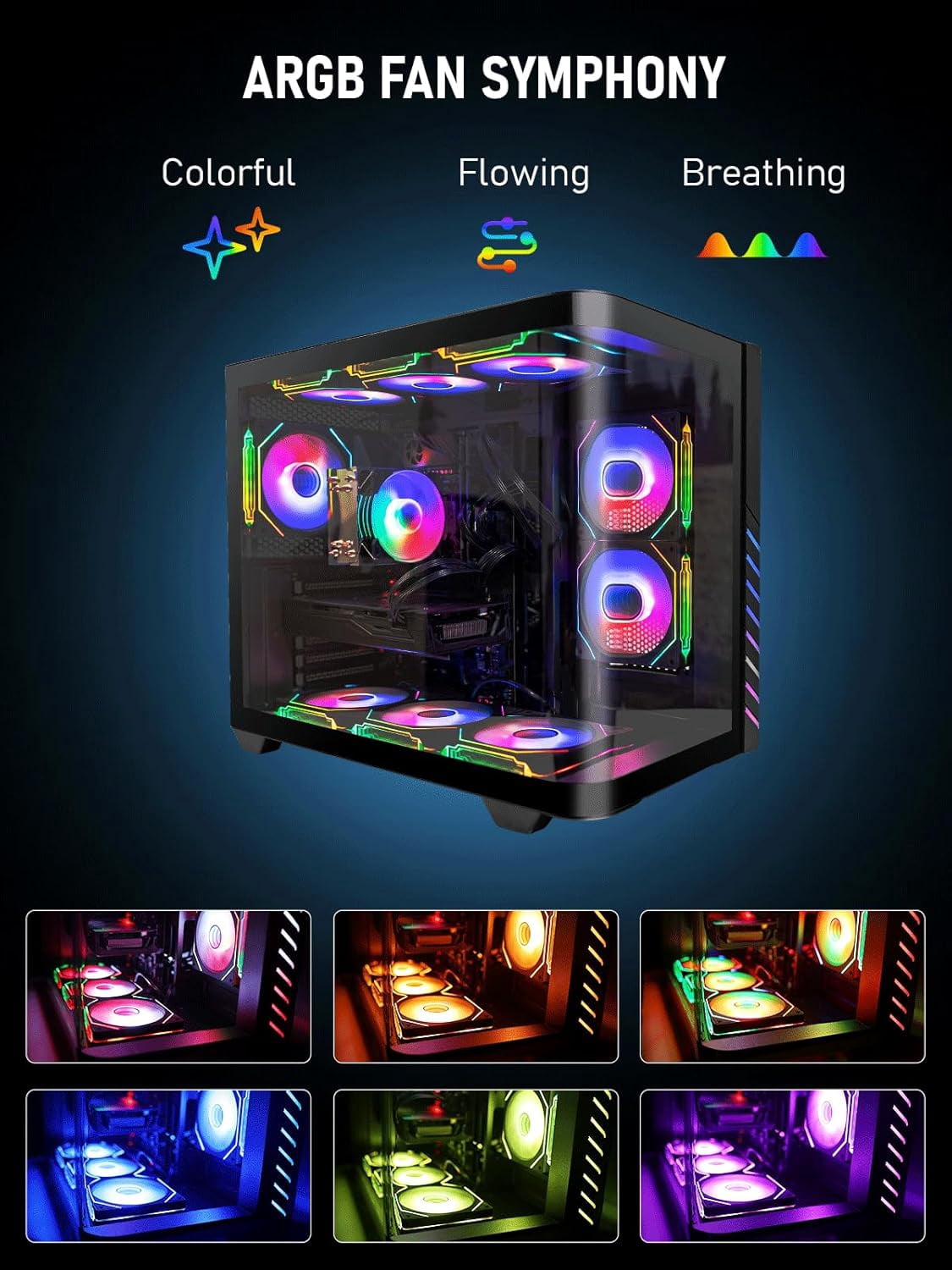 Gaming PC Desktop—i5-11600, RX 580 8GB, 16GB RAM, 512GB SSD+1TB HDD, WiFi 6, BT 5.4, Win11, 9× ARGB Fans | Ready for Fortnite/GTA V/Valorant