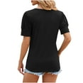 thumbnail image 4 of Fashion $15 & under Olyvenn Short Sleeve Shirts for Women Fashion Solid Color Crew Neck T-Shirts Buttons Puff Sleeve Blouse Shirt Tops Casual Comfy Tops Black 8, 4 of 4