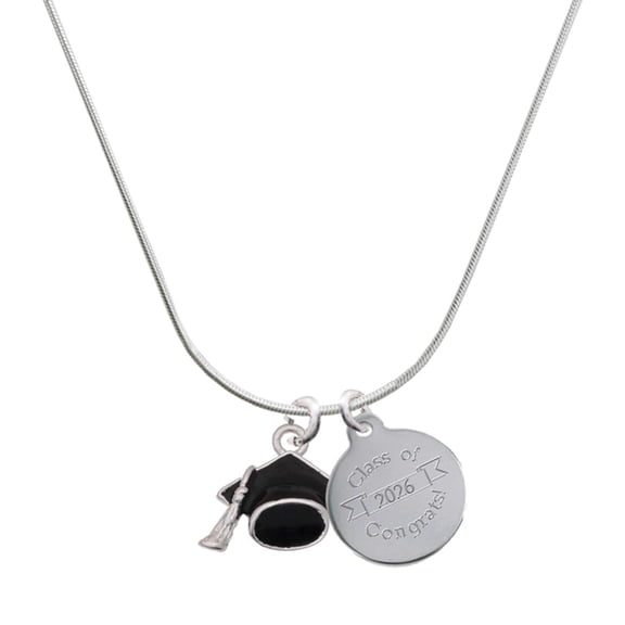 Delight Jewelry Silver-tone 3-D Graduation Hat - Engraved Congrats Class of 2026 Charm Necklace, 18"