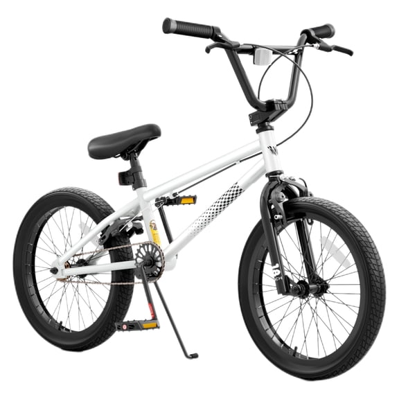 Korimefa Freestyle BMX Bikes, 18 inch Kids Bicycles for 7-12 Years Old Boys Child Tween Teen, with Aluminum Alloy U-Brake, Rear R-Brake, Hand Brake Levers & Front Rear Pedals, White