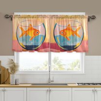 Yayeee Kitchen Curtains Set of 2 Light Filtering 57"x24" Over Sink Window Panels, Goldfish