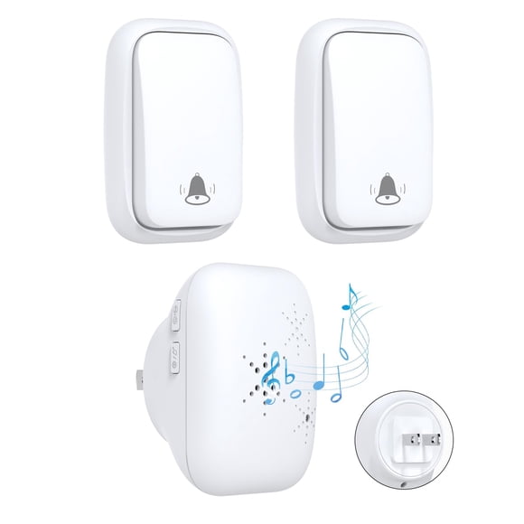 Cerhot Timbre inalámbrico autoalimentado con enchufe estadounidense, sin batería, distancia de 100 m, 38 canciones, botón de timbre para puerta, timbre para exteriores, inalámbrico, resistente al agua