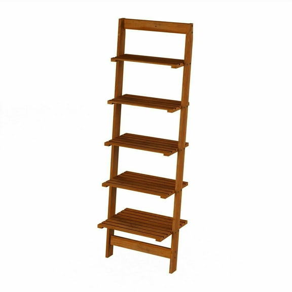 New Five Tier Ladder Style Wood Leaning Shelf Rack Storage