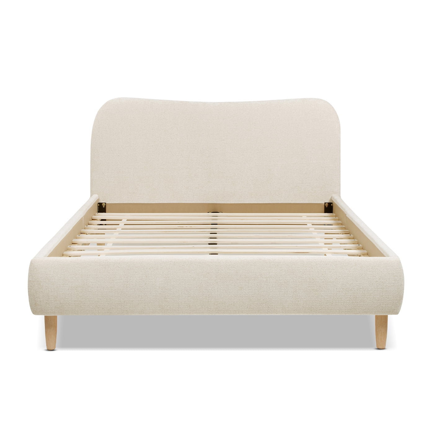 Jennifer Taylor Home Roman Curved Headboard Upholstered Platform Bed Queen Oatmeal Light Beige Chenille