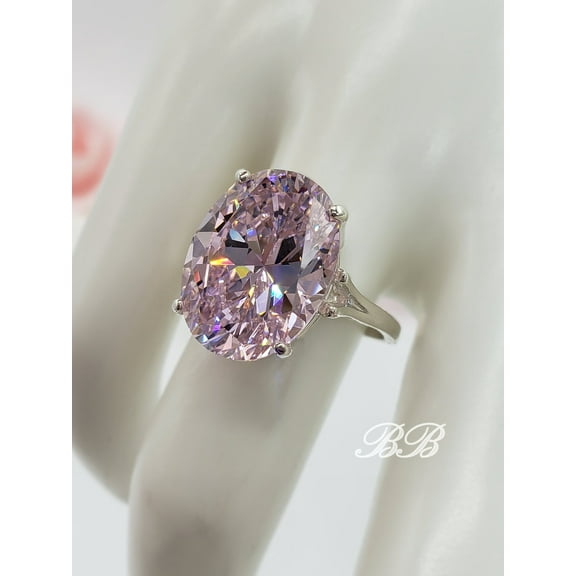 10x8mm - 20x15mm Oval Cut Light Pink CZ Diamond, 4-Prong Solitaire Ring, 5A Quality Cubic Zirconia, Sterling Silver, Made to Order