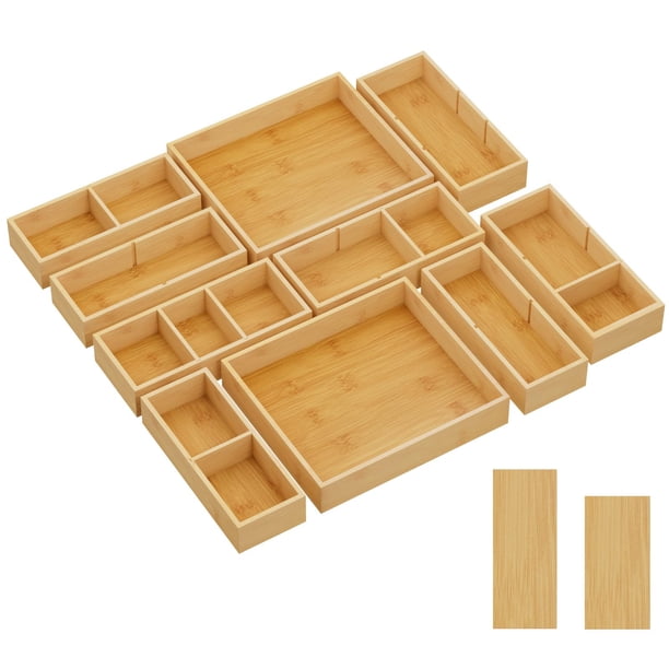 Organizadores de cajones Lifewit, paquete de 10 con 12 insertos de madera de bambú