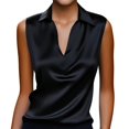 thumbnail image 2 of VJGBEGW Women Sleeveless Collared Satin Blouse Draped Cowl V Neck Silky Glossy Tank Tops Elegant Satin Vest Shirt For Summer Black L, 2 of 5