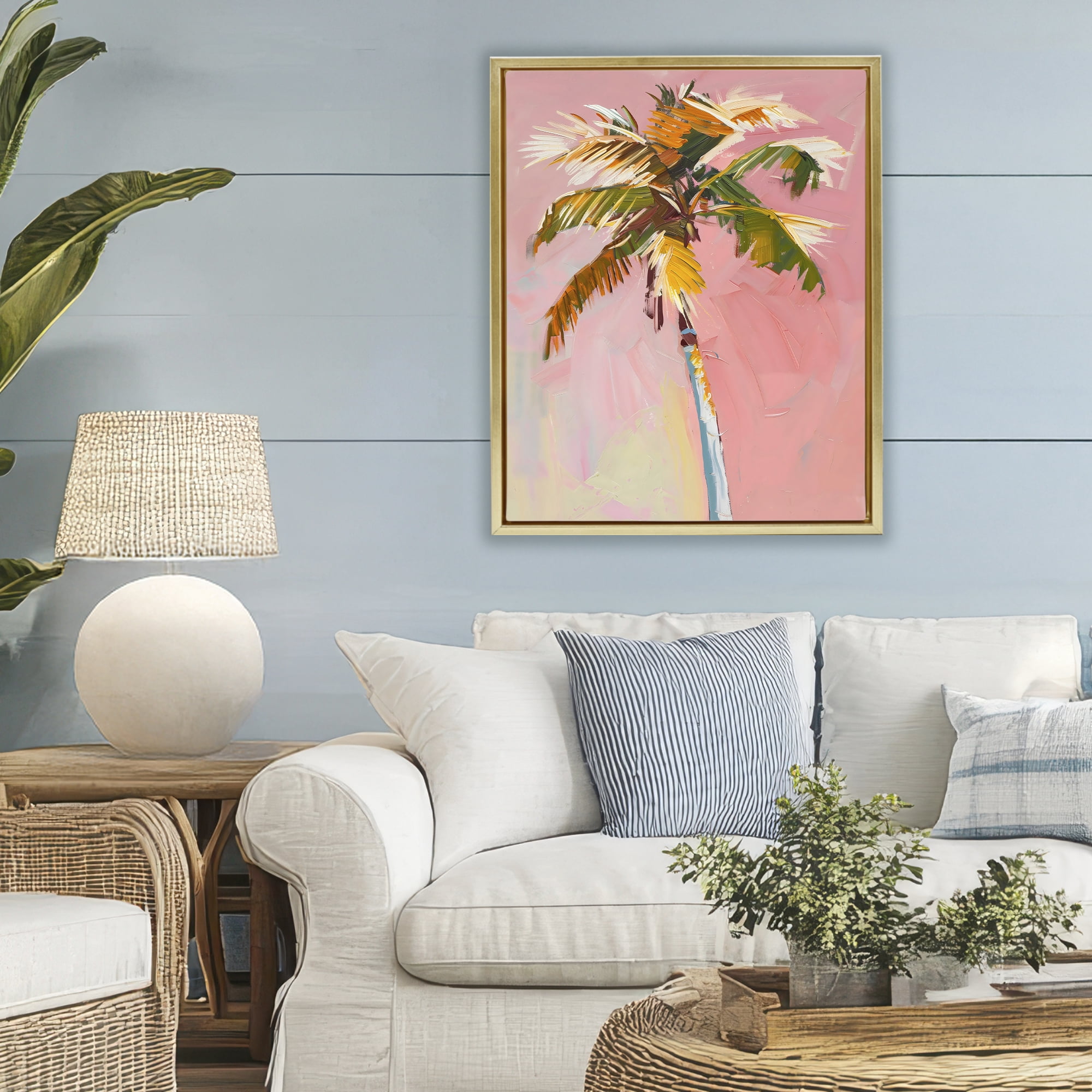 Stupell Industries Pink Palm Summer Oasis Gold Framed Floater Canvas Wall Art, design by The Prints Vibe