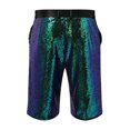 thumbnail image 5 of Shiny Metallic Wet Look Sequin Shorts for Men Summer Elastic Waist Straight Leg Sparkly Sequin Shorts with Pockets, 5 of 7